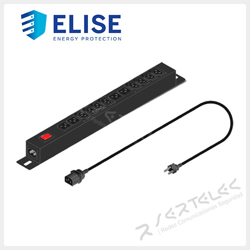 Plug & Power PDU Monofásico con Entrada C14 y 12 Tomas (4x 5-15R + 8x C13) | PDU-H-12T-10A-4(N5-15R)-8(C13)-C14-1U